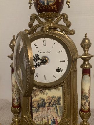 Imperial 3 Piece Bronzed & Porcelain Garniture Set Mantle Clock 4