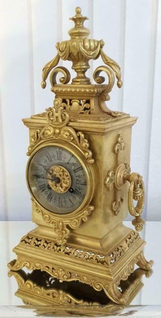 Antique French Mantle Clock Rare Bronze Cubed Shape 8 Day 1880 ' s Bell Striking 2