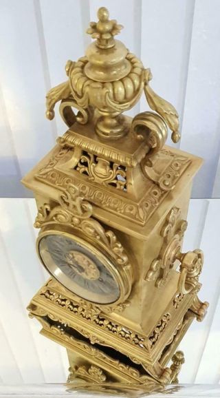 Antique French Mantle Clock Rare Bronze Cubed Shape 8 Day 1880 ' s Bell Striking 3