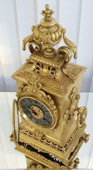 Antique French Mantle Clock Rare Bronze Cubed Shape 8 Day 1880 ' s Bell Striking 4