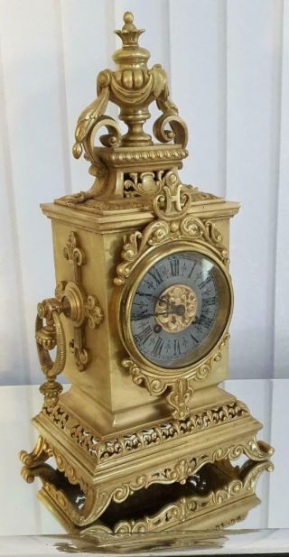 Antique French Mantle Clock Rare Bronze Cubed Shape 8 Day 1880 ' s Bell Striking 6