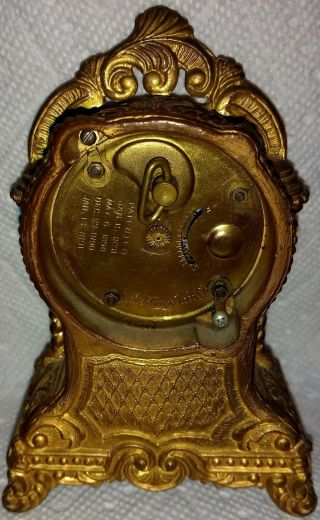 1891 Waterbury Miniature Ornate Gilt Bronze Shelf Clock Porcelain Dial Not Work 3