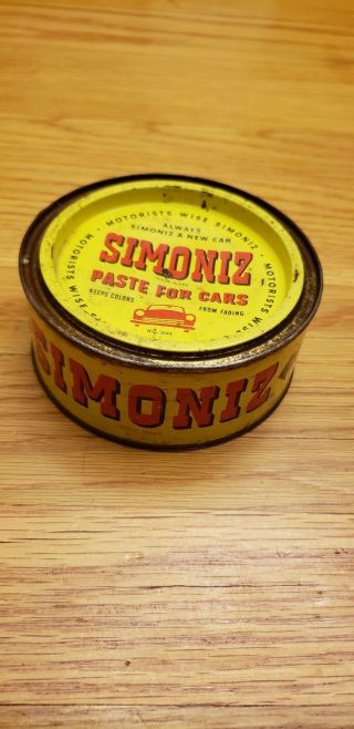 Vintage Simoniz Paste Kleener Yellow Tin Can Automobiles Furniture Wax.