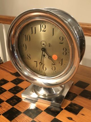 American Steam Gauge & Valve Co Shelf Clock 8 1/2” Dial Chelsea Marine Movement