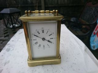 Antique French ?? Brass 8 Day Carriage Clock In Order Keeping Good Time