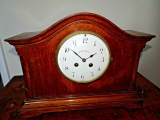 Antique Early 20th Century Oak Walker & Hall Mantel Clock (chime Key Pendulum)