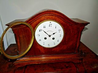Antique Early 20th Century Oak Walker & Hall Mantel Clock (Chime Key Pendulum) 2