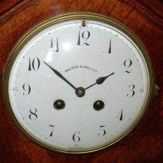 Antique Early 20th Century Oak Walker & Hall Mantel Clock (Chime Key Pendulum) 3