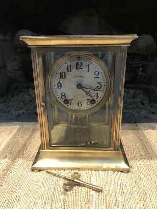Antique Brass Seth Thomas Empire 303 Crystal Regulator Clock
