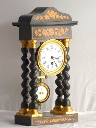 Antique Rare 16 " French Empire Style Column Portico Clock 1880 Marquetry Bronze
