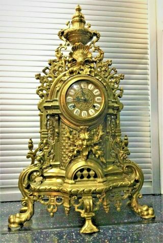 Antique French Louis Xv Style Ormolu Rococo Brass Imperial Clock Gilt Bronze