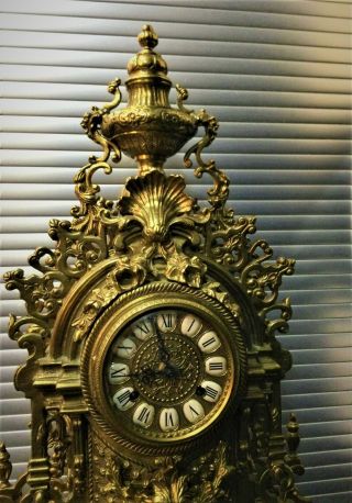 Antique French Louis XV Style Ormolu Rococo Brass Imperial Clock Gilt Bronze 3