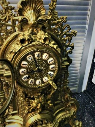 Antique French Louis XV Style Ormolu Rococo Brass Imperial Clock Gilt Bronze 6