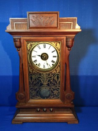 Antique 1882 Ansonia Mantel/wall Clock Gingerbread W/ Chime & Alarm