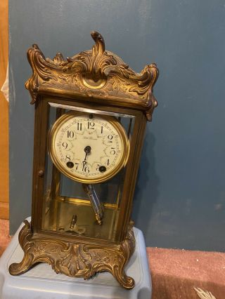 Lg Victorian Seth Thomas Bronze Cast Iron Mantel Clock Nr