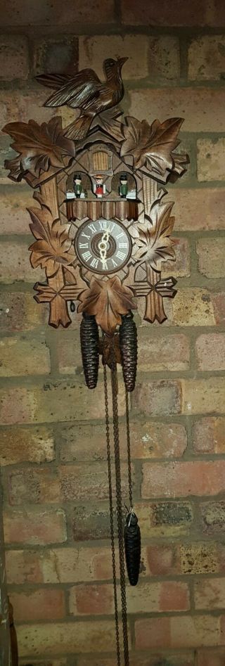 Antique Black Forest Chalet Cuckoo/ Musical 3 Weight Clock By Regula Germany
