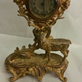 Antique Gilded Bronze Mantle Clock Louis XV Style,  Rococo German Movement Deer 3
