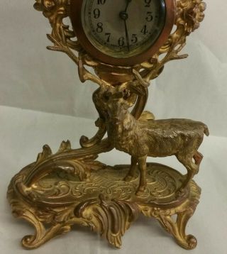 Antique Gilded Bronze Mantle Clock Louis XV Style,  Rococo German Movement Deer 4