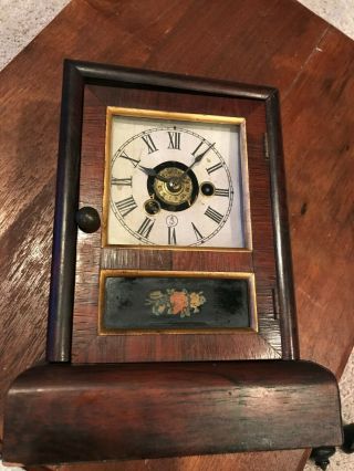 Small Old Antique Seth Thomas Mantle Cottage Shelf Clock Unique Key Winds