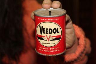 Vintage Veedol Motor Oil Coin Bank Gas Oil Can Sign