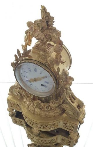Antique Mantle Clock French Lovely 1870s Embossed Rococo Bronze Bell Striking 2