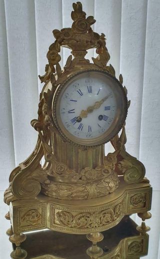 Antique Mantle Clock French Lovely 1870s Embossed Rococo Bronze Bell Striking 5