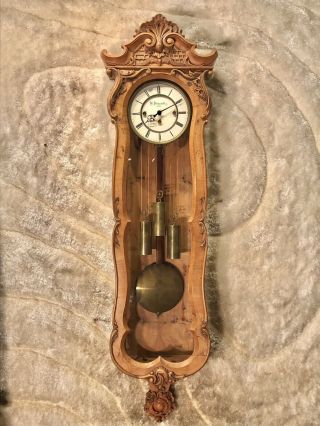 Rare Antique Wien Vienna Strike Wall Clock,  3 Brass Weights Driven,  Oak Case