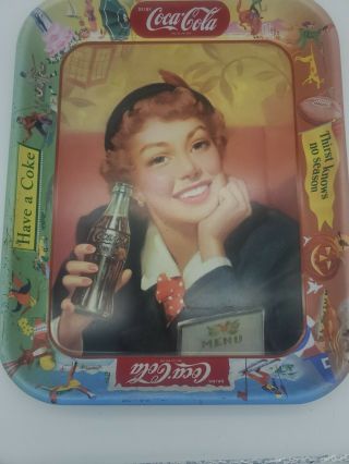 Vintage 1953 Coca Cola Tin Litho Advertising Serving Tray Thirst Knows No Season