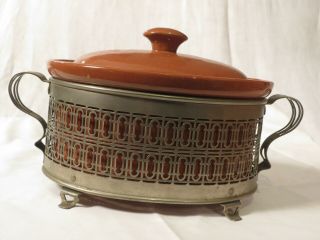 Vintage Guernsey Cooking Ware Casserole With Metal Serving Stand