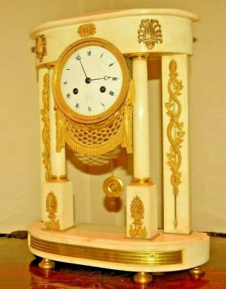 Antique French Chantelot Marble Ormolu Bronze Dore Portico Pendulum Mantel Clock 2