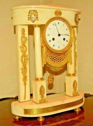 Antique French Chantelot Marble Ormolu Bronze Dore Portico Pendulum Mantel Clock 3