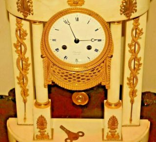 Antique French Chantelot Marble Ormolu Bronze Dore Portico Pendulum Mantel Clock 4