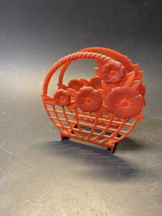 Vintage 1960s 1970s Red Plastic Floral Flower Basket Tabletop Napkin Holder