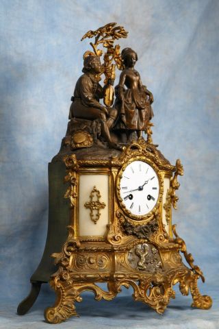 Antique French Gilded & Patina Bronze Clock Early 19th Century 4