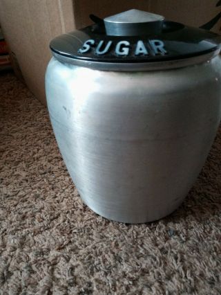 Vintage Kromex Spun Aluminum Sugar Canister 7.  5” Mid Century Atomic Kitchen