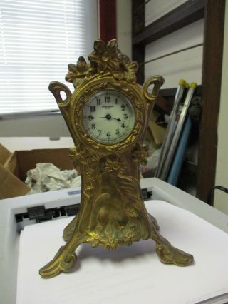 Antique Haven American Art Nouveau Nude Women & Swords Figural Mantle Clock