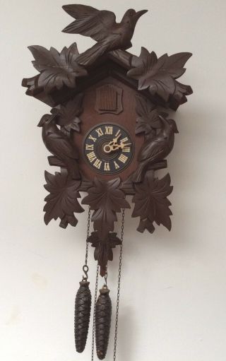 Antique Black Forest Cuckoo Clock Carved Wood