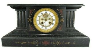 Rare Antique Japy Freres Black Slate Marble French Mantel Clock Open Escapement
