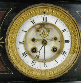 RARE antique Japy Freres BLACK SLATE MARBLE French Mantel clock OPEN ESCAPEMENT 2