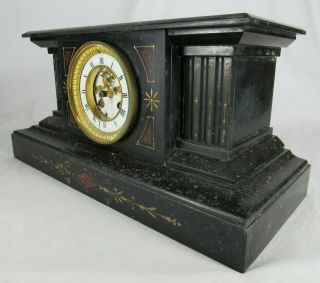 RARE antique Japy Freres BLACK SLATE MARBLE French Mantel clock OPEN ESCAPEMENT 3