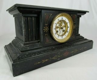 RARE antique Japy Freres BLACK SLATE MARBLE French Mantel clock OPEN ESCAPEMENT 4