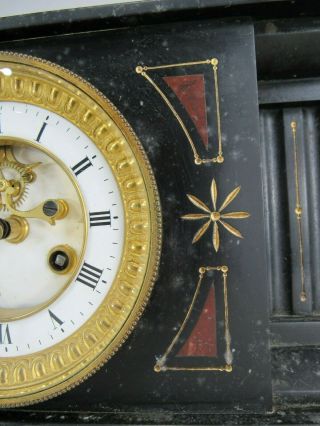 RARE antique Japy Freres BLACK SLATE MARBLE French Mantel clock OPEN ESCAPEMENT 5