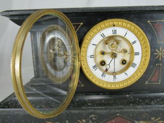 RARE antique Japy Freres BLACK SLATE MARBLE French Mantel clock OPEN ESCAPEMENT 6