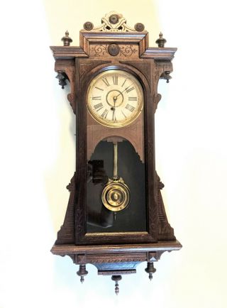 Antique C.  1877 Eastlake Ingraham Victorian Queen Anne Regulator Wall Clock 41 "