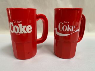 (2) Vintage Plastic Coca Cola Coke Advertising Promo Drink Mug Cup (a4)