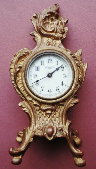 Remarkable Antique Haven Clock Co.  Gilt Bronze Ornate Shelf Clock -