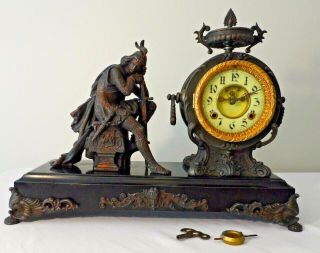 Antique C1900 Haven Figural Mantle Clock W/ Open Escapement 20 Price Drop
