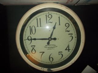 Vintage International Time Recording Co Industrial Metal Wall Clock Endicott Ny