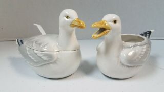 Vintage 1983 Otagiri Ceramic Duck Sugar Dish With Lid & Creamer Japan