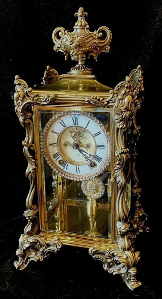 Ansonia “viscount” Crystal Regulator Mantle Chime Clock Running And Striking